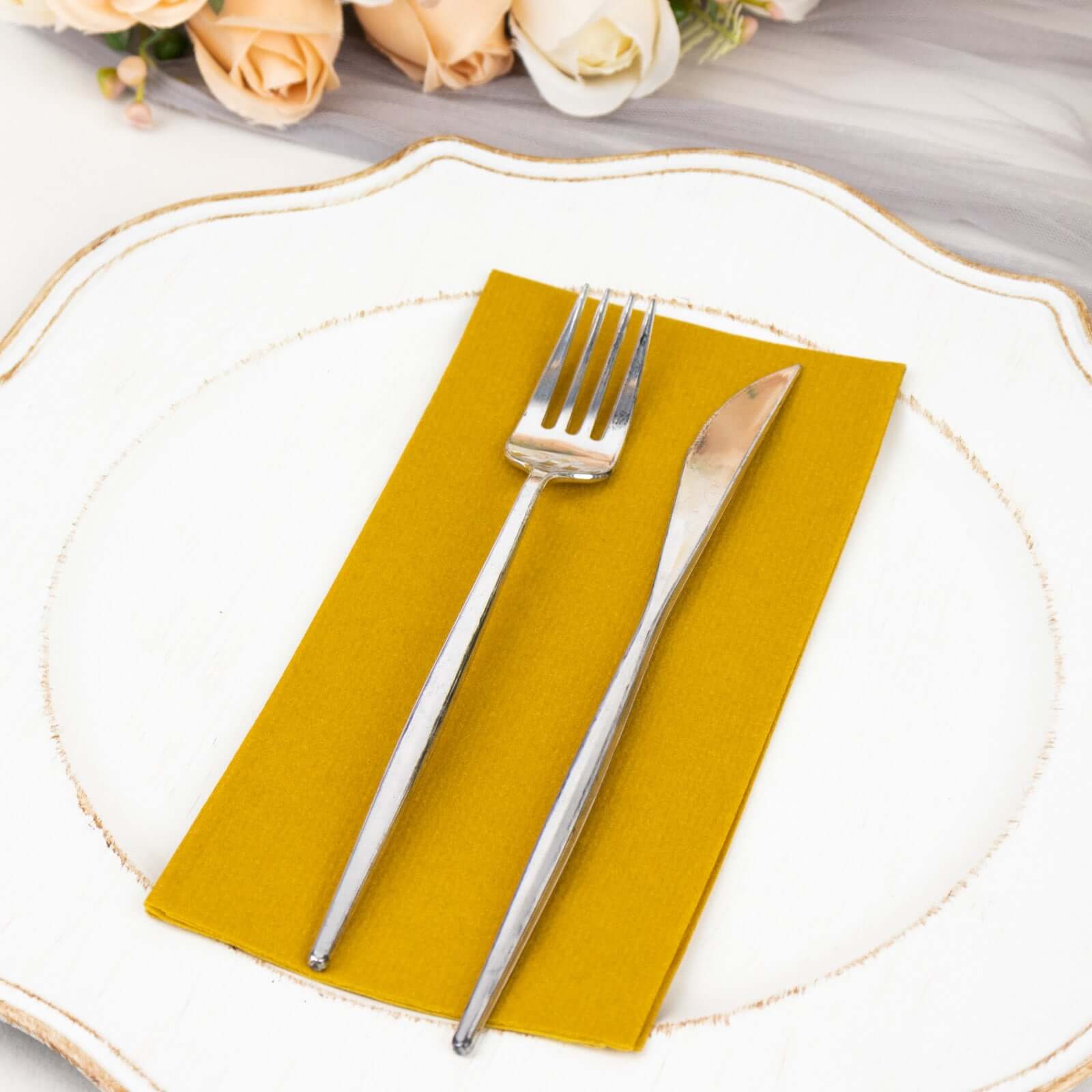 20-Pack Paper Linen-Like Napkins Gold - Disposable Hygienic Airlaid Guest Towels 8.5"x4"