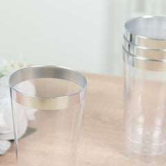 12-Pack Plastic Party Cups Clear with Silver Rim - Durable Disposable Tumblers for Drinks 17oz 5.5"