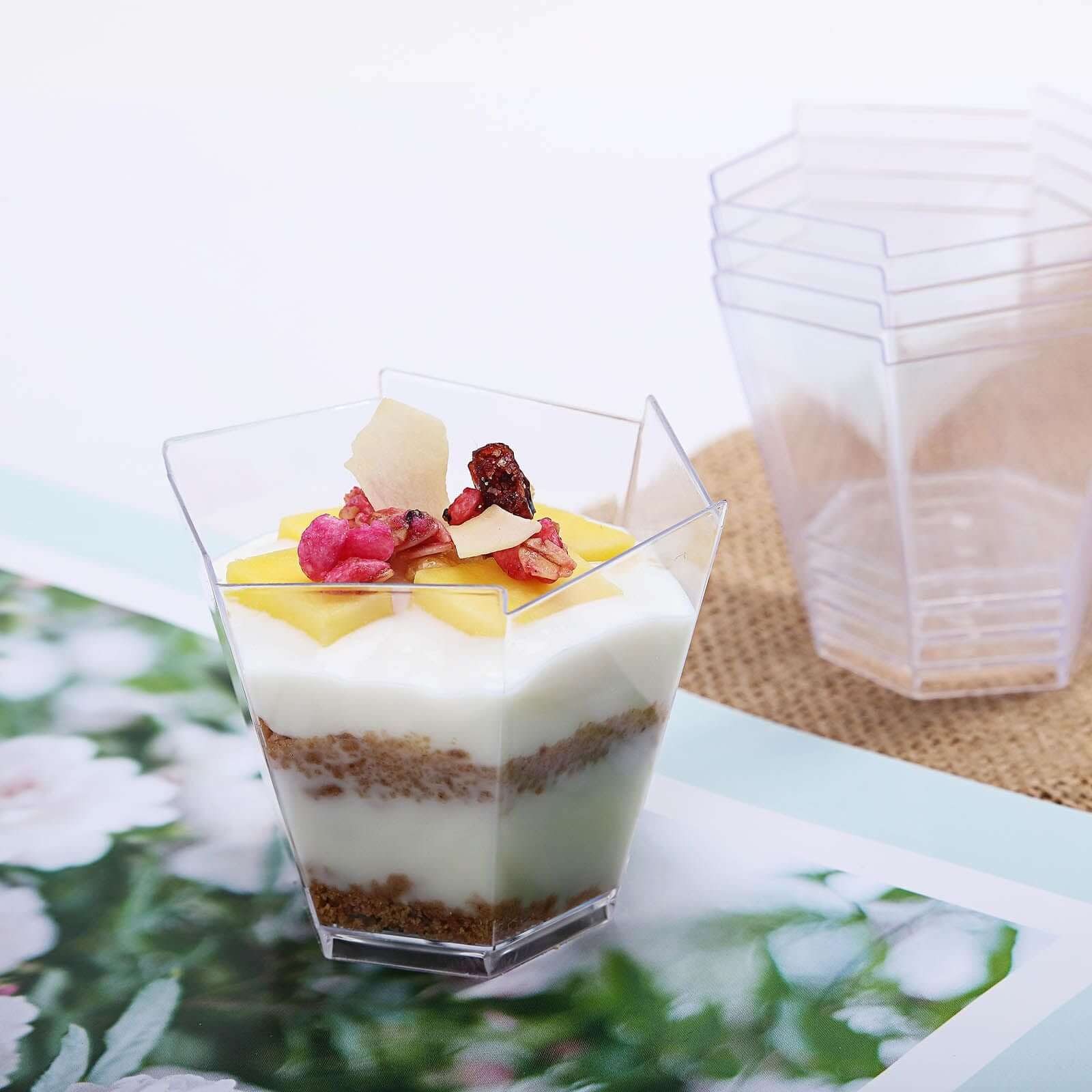 12-Pack Plastic Dessert Cups Clear Wavy Hexagon - Lightweight Disposable Cups for Treats 3oz