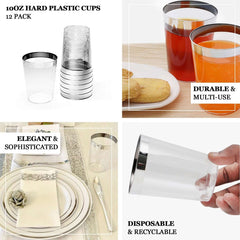 25-Pack Plastic Tumbler Cups Clear with Silver Rim - Stylish Disposable Party Glasses 10oz