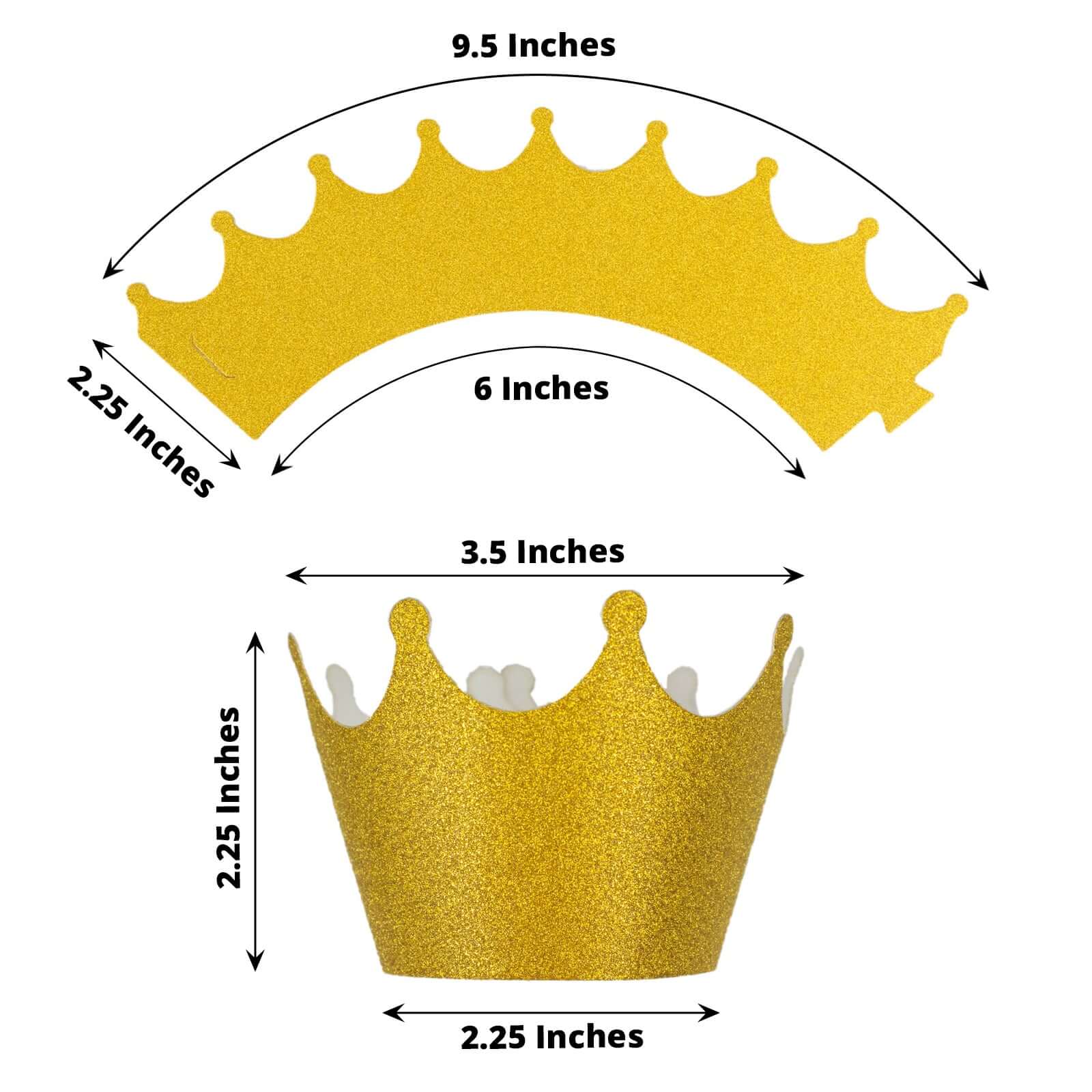 25-Pack Paper Cupcake Wrappers Glitter Crown Design Gold - Dust Free Muffin Paper Cup Liners