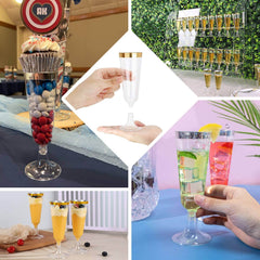12-Pack Plastic Champagne Flutes Clear with Silver Rim - Stylish Disposable Cocktail Glasses for Parties 5oz 6"