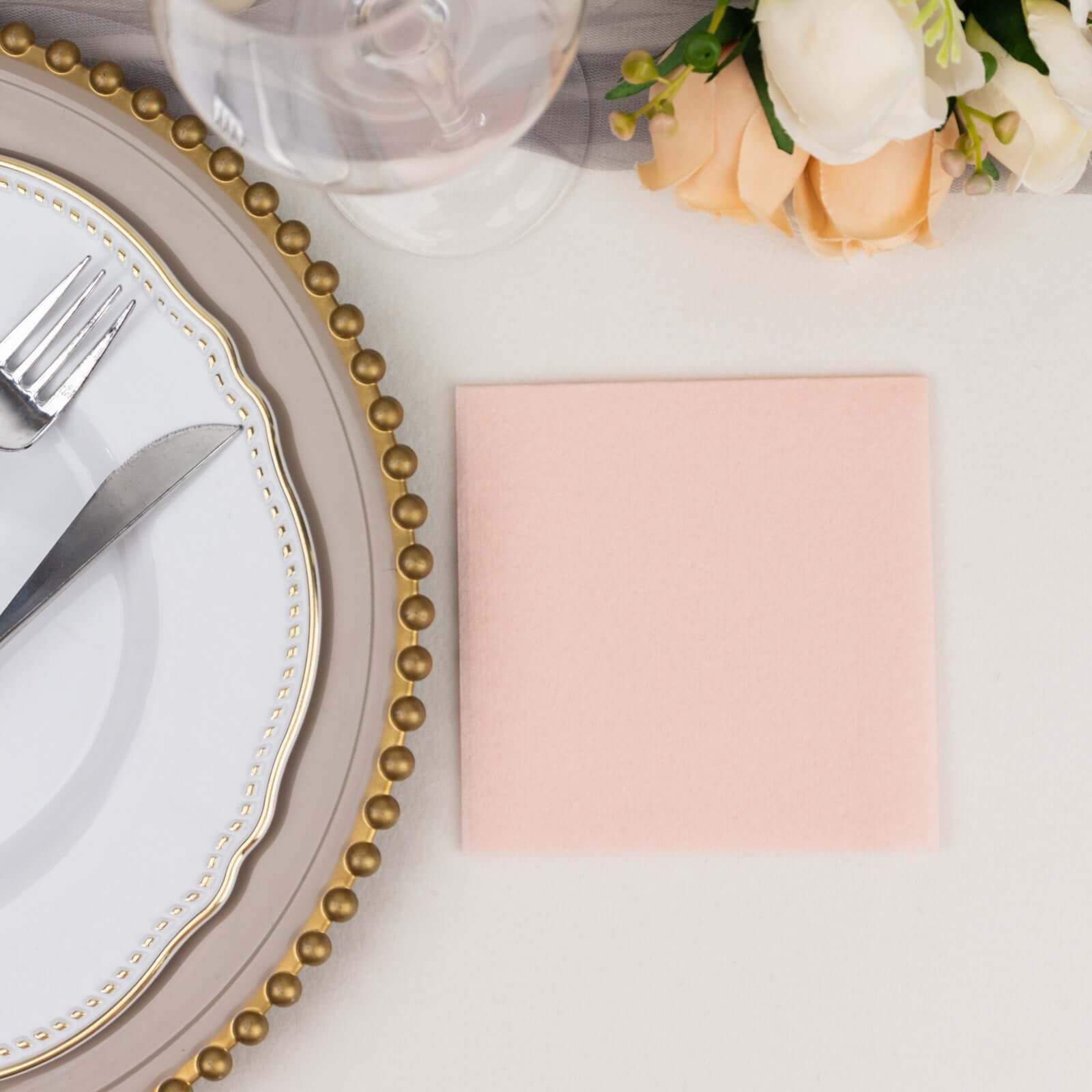 20-Pack Paper Linen-Like Cocktail Napkins Blush - Disposable 5"x5" Airlaid Soft Napkins