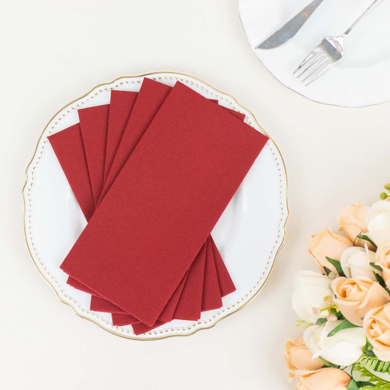 20-Pack Paper Linen-Like Napkins Burgundy - Disposable Hygienic Airlaid Guest Towels 8.5"x4"