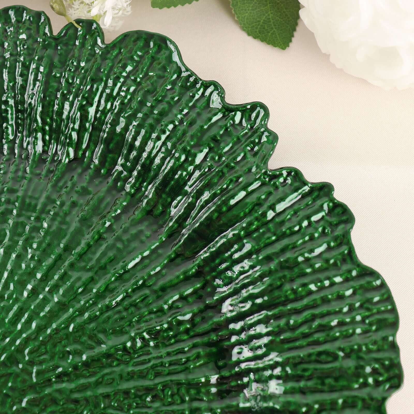 6-Pack Acrylic Plastic Round Charger Plates 13" in Hunter Emerald Green with Reef Design, Dinner Charger Tableware
