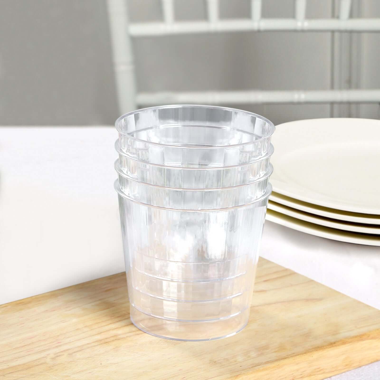 25-Pack Plastic Party Cups Crystal Clear with Rounded Rim - Durable Hard Disposable Drinkware 9oz