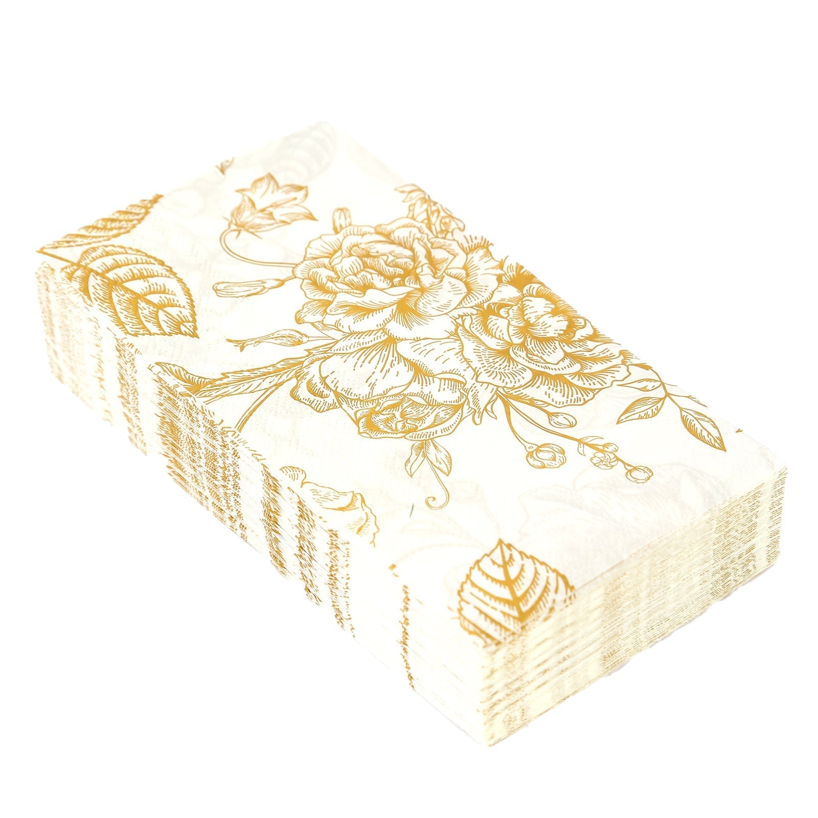 50-Pack Paper Dinner Napkins White with Gold French Toile Floral Pattern 2-Ply - Stylish Disposable Napkins for Events
