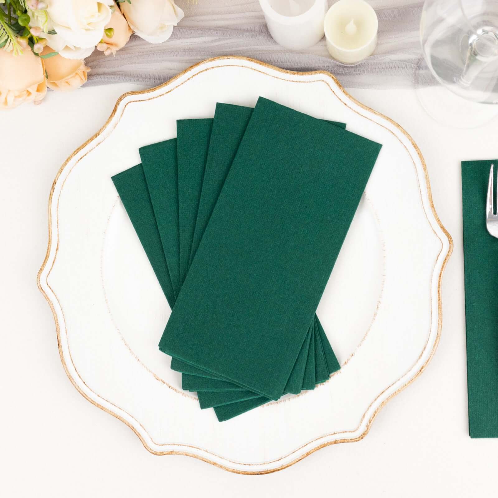 20-Pack Paper Linen-Like Napkins Hunter Emerald Green - Disposable Hygienic Airlaid Guest Towels 8.5"x4"