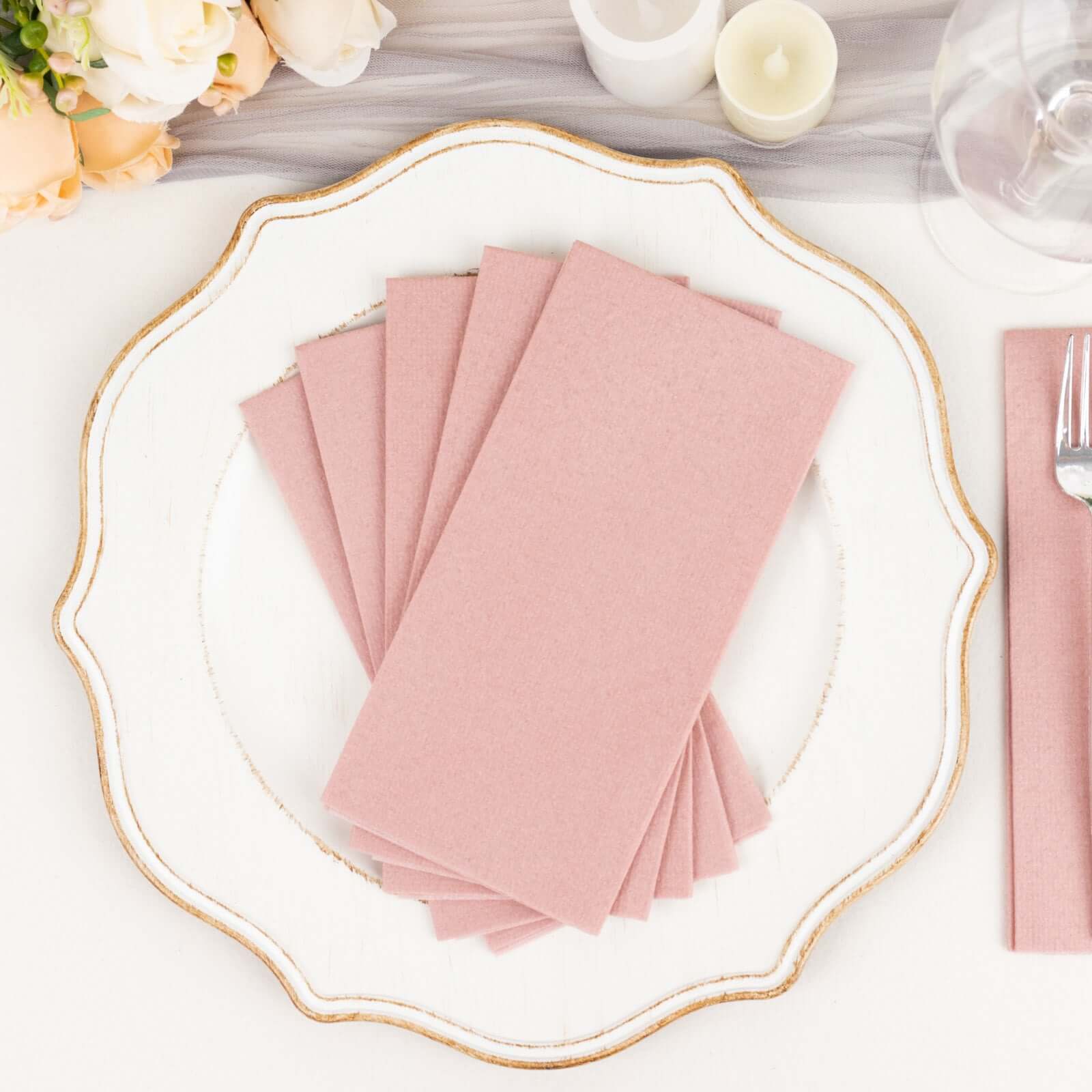 20-Pack Paper Linen-Like Napkins Dusty Rose - Disposable Hygienic Airlaid Guest Towels 8.5"x4"