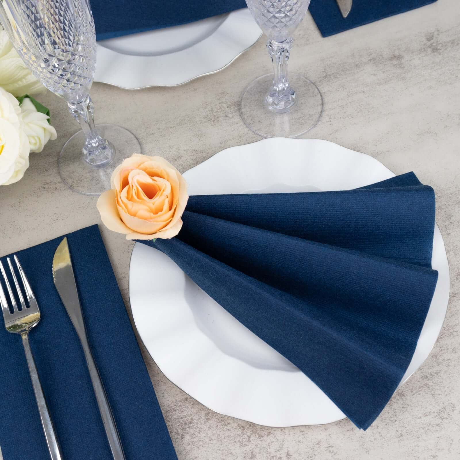 20-Pack Paper Linen-Like Napkins Navy Blue - Disposable Hygienic Airlaid Guest Towels 8.5"x4"