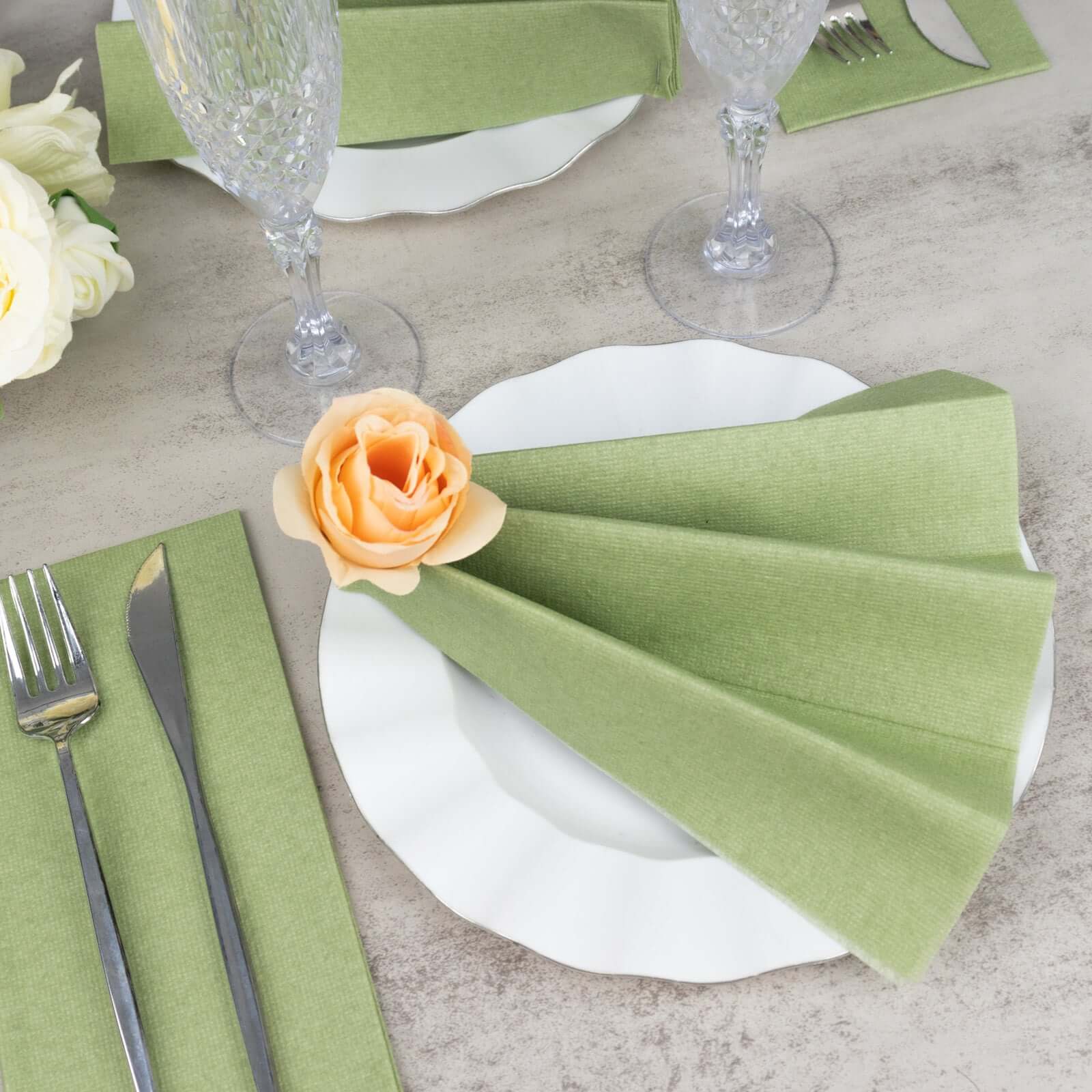 20-Pack Paper Linen-Like Napkins Sage Green - Disposable Hygienic Airlaid Guest Towels 8.5"x4"