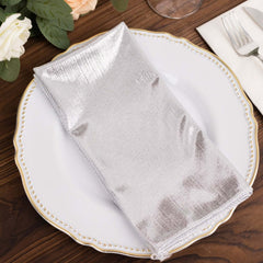 5 Pack Polyester 20"x20" Napkins Silver Shimmer Sequin Dots - Luminous Cloth Napkins