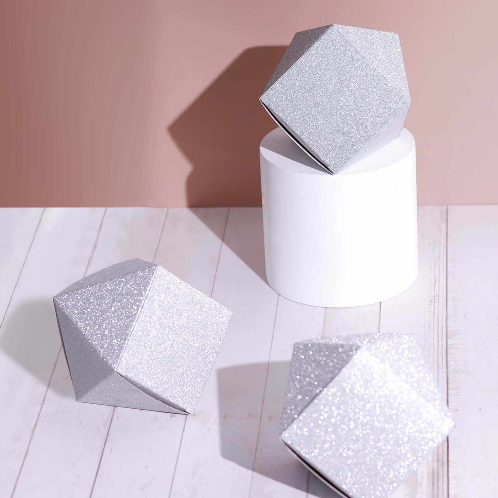 25 Pack 3"x4" DIY Silver Glittered Geometric Wedding Favor Gift Box