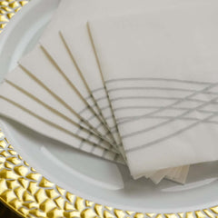 20 Pack Linen-Like Paper 5"x5" Napkins White - Silver Foil Wave Design Airlaid Cocktail Napkins