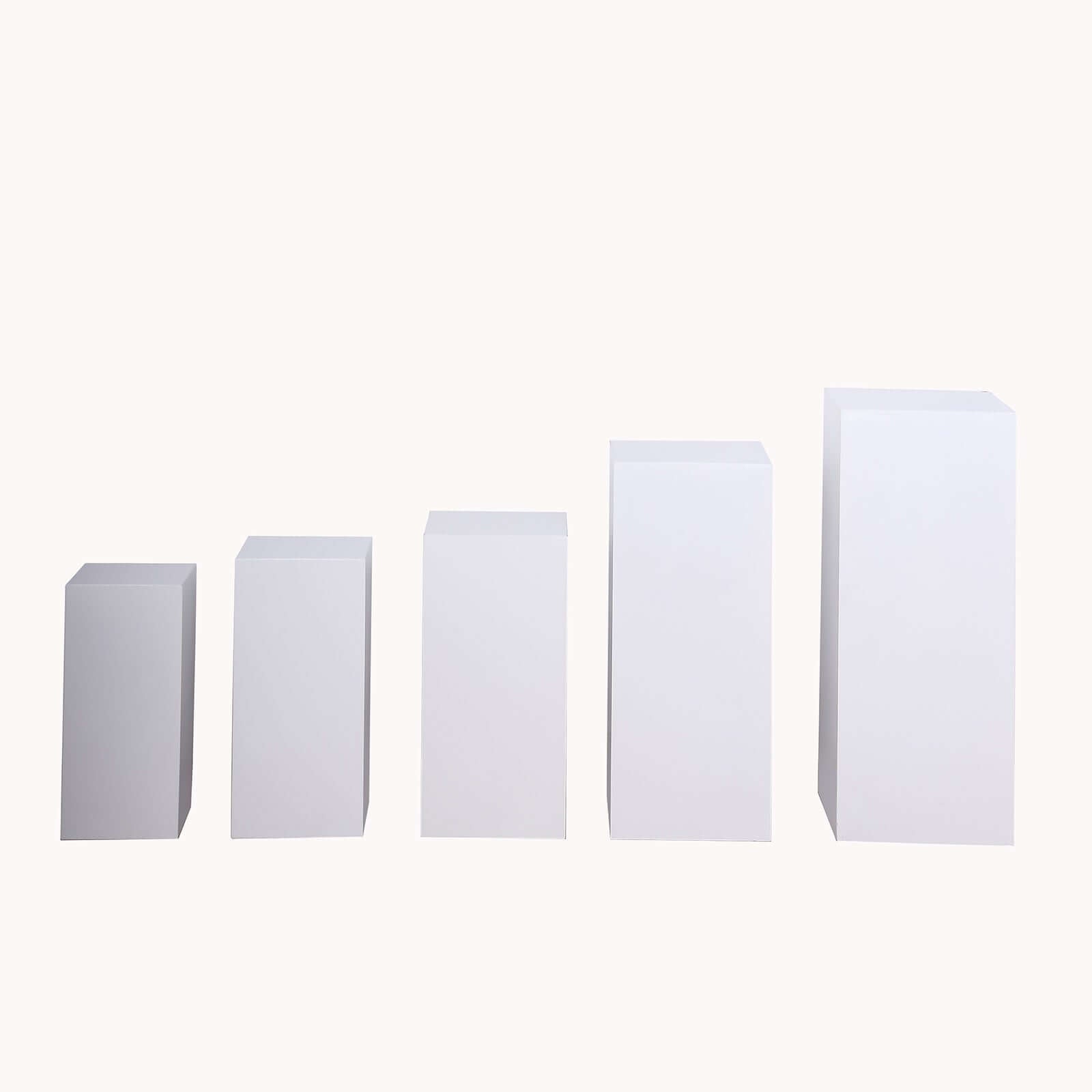 Set of 5 White Metal Rectangular Prop Pedestal Stands Backdrop Decor, Plinth Pillar Display Boxes