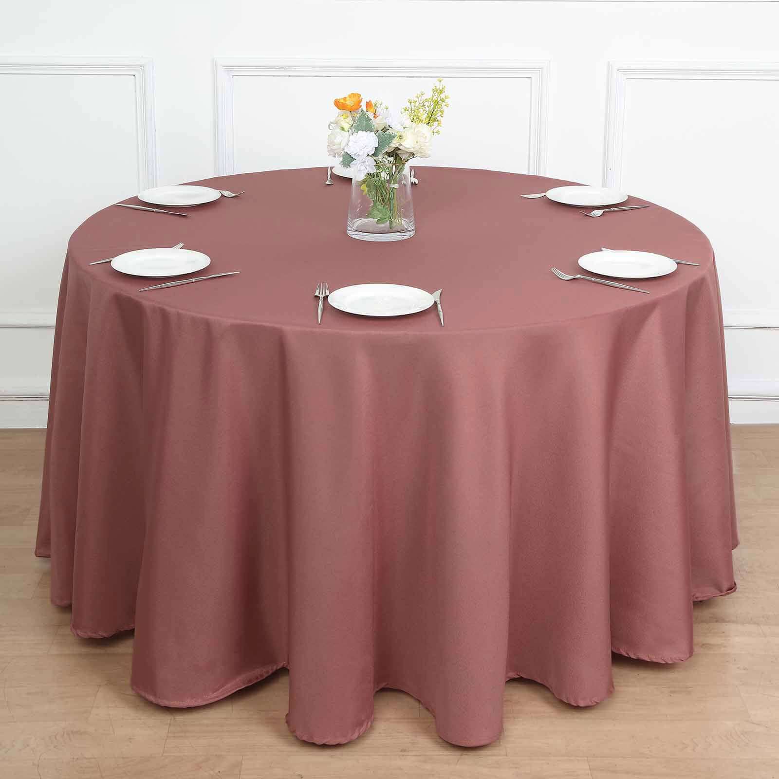 Polyester 108" Round Tablecloth Cinnamon Rose - Wrinkle-Resistant Table Cover
