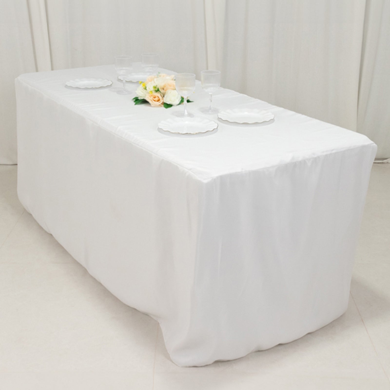 Fitted Polyester 72"x30" Rectangle Tablecloth White with Open Back Design - Easy to Maintain and Wrinkle-Resistant Table Cover for Trade Shows & Displays