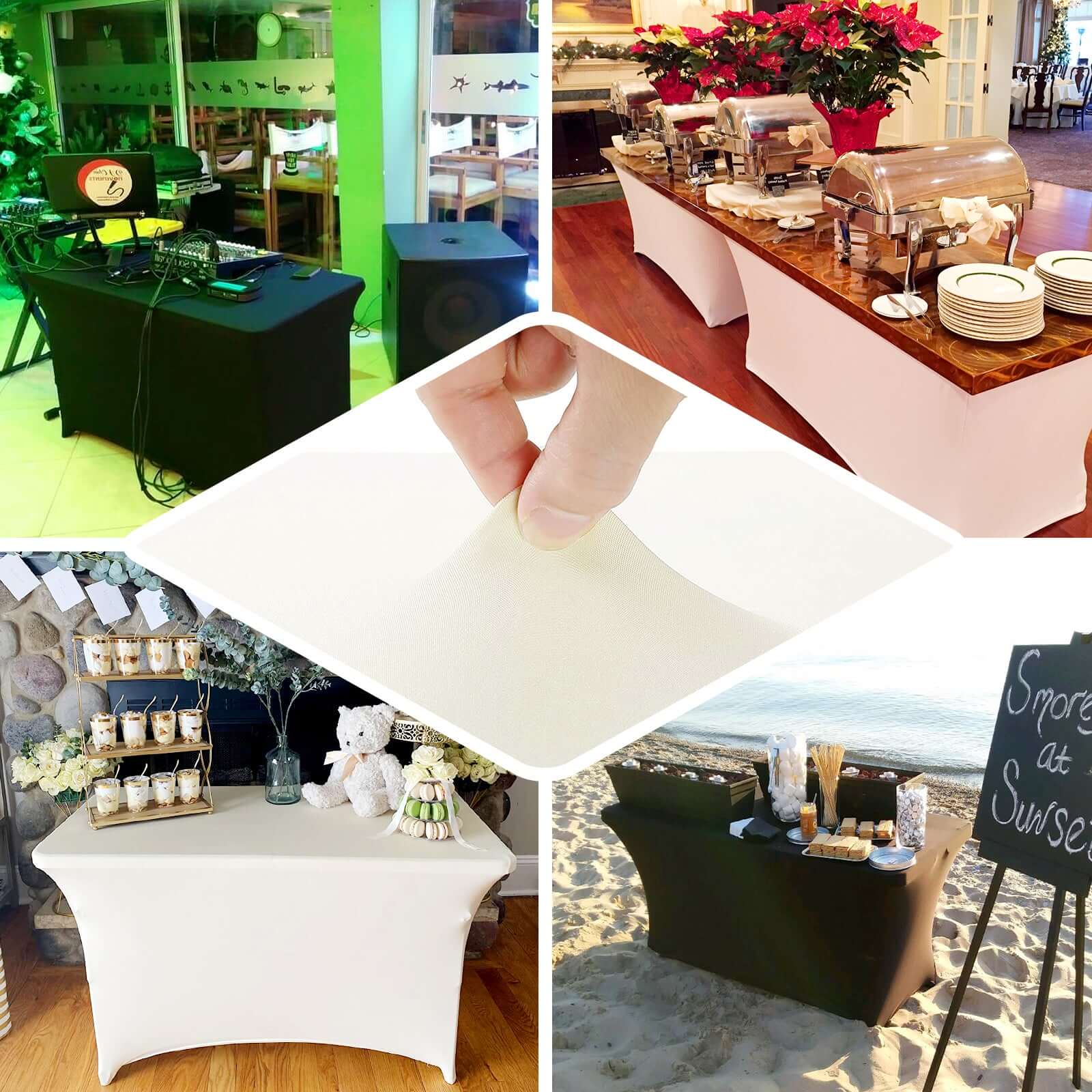 Stretch Spandex 48"x30" Rectangle Tablecloth White - Durable Form-Fitting Table Cover for Events & Presentations