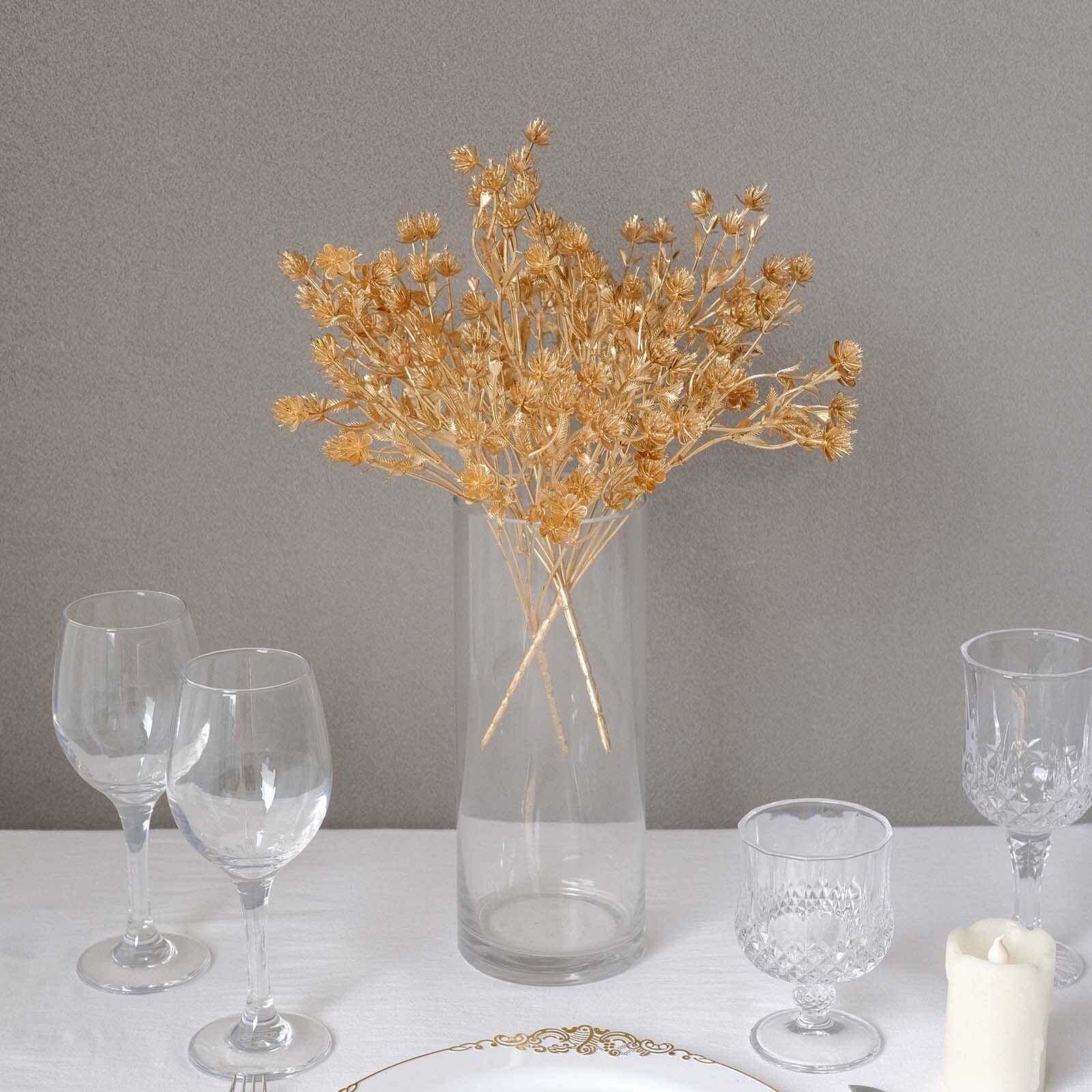 4-Pack Artificial Baby's Breath Flower Bouquet Metallic Gold - Decorative Faux Gypsophila Floral Bush Bouquet Fillers for Stunning Event Decor & Centerpieces 13"