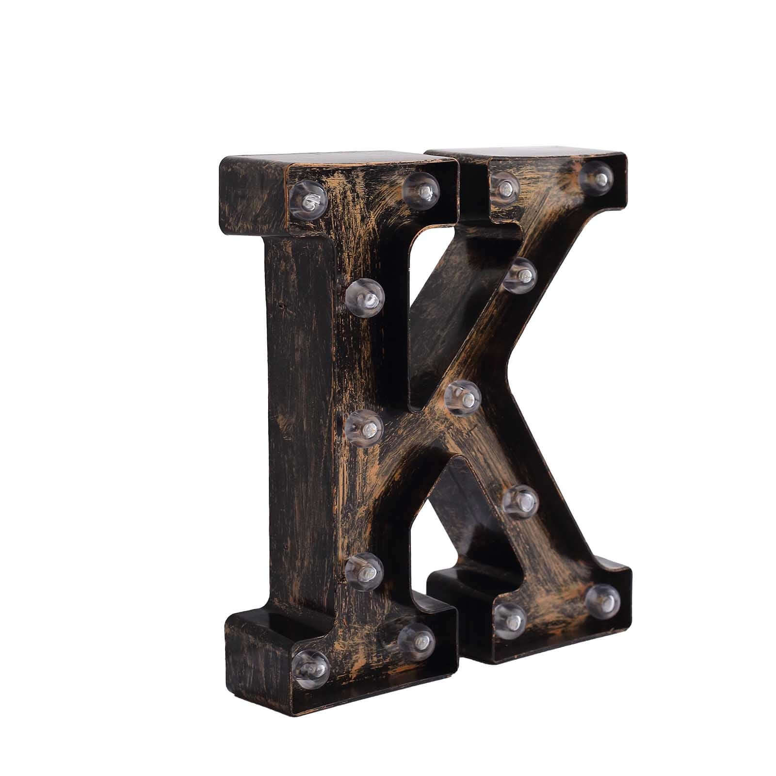 LED Marquee Letter "K" Industrial Style Antique Black - Light-Up Alphabet Sign for Weddings & Displays 9"