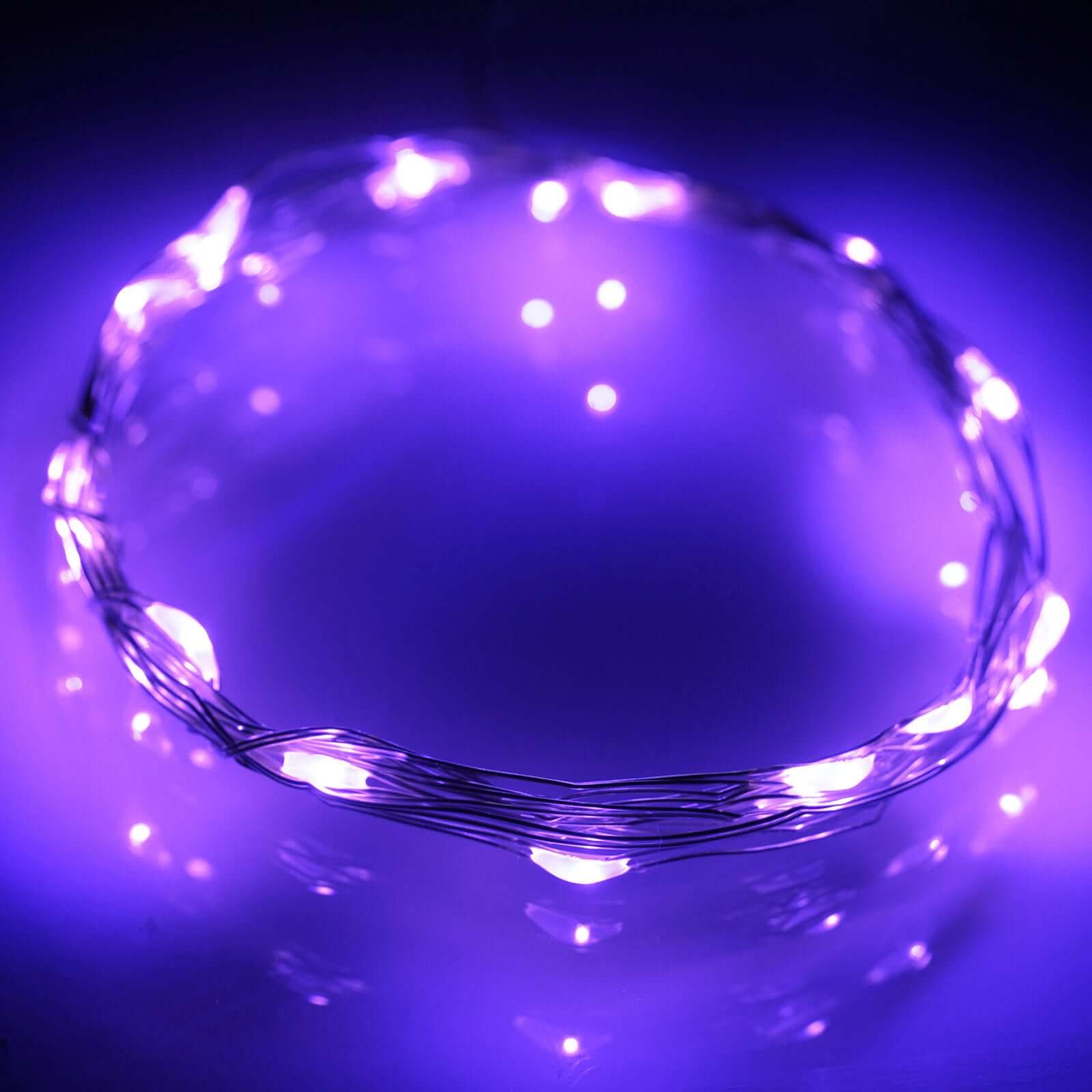 20 LED Micro Fairy String Lights Starry Bright Design Purple - Battery Operated Party Accent 90"