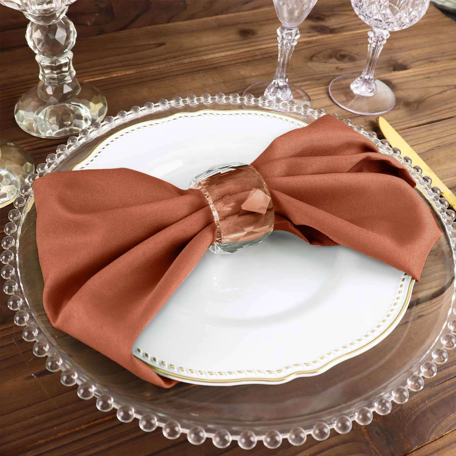 5 Pack Polyester 17"x17" Napkins Terracotta (Rust) - Durable & Wrinkle Resistant Dinner Napkins