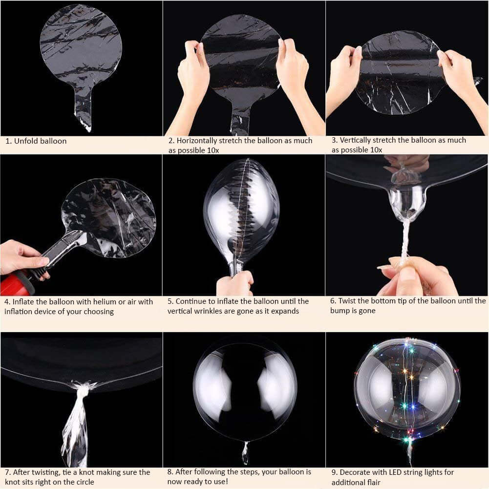 10 Pack 16" Clear Fully Transparent PVC Helium Air Bubble Balloons