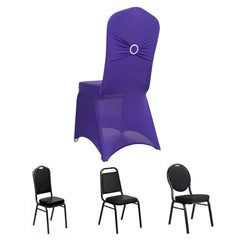 Spandex Chair Cover with Purple Rhinestone Buckled Sash Band Blush - Stretch Fitted Slipcover