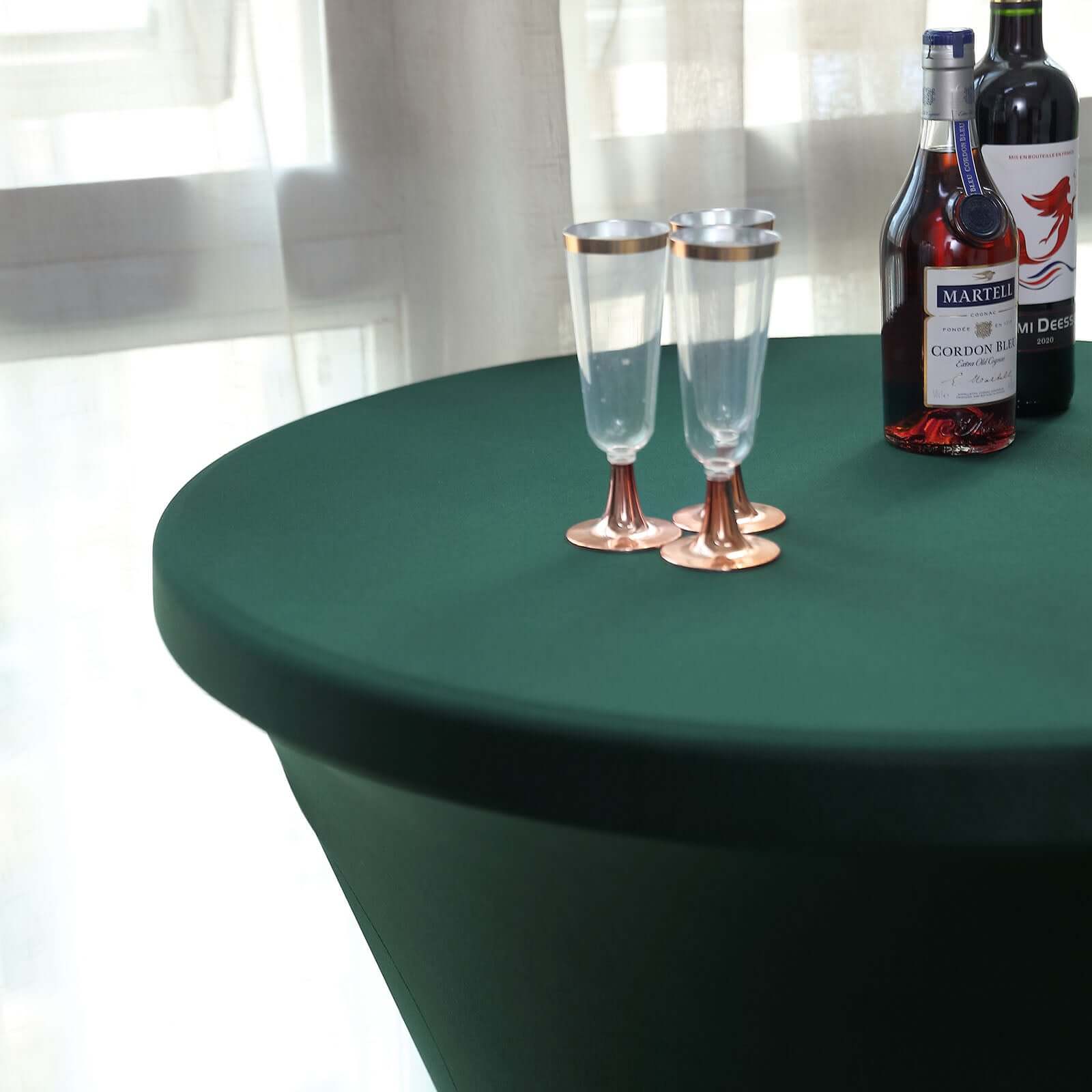 Spandex 24"-32" Round Cocktail Table Cover Hunter Emerald Green - Easy to Maintain Stretch Fitted Highboy Tablecloth