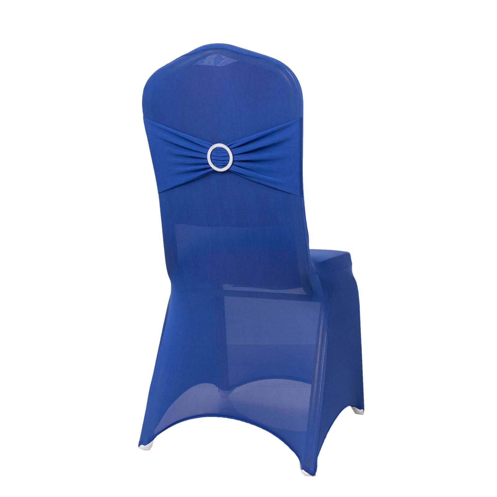 Spandex Chair Cover with Royal Blue Rhinestone Buckled Sash Band Blush - Stretch Fitted Slipcover