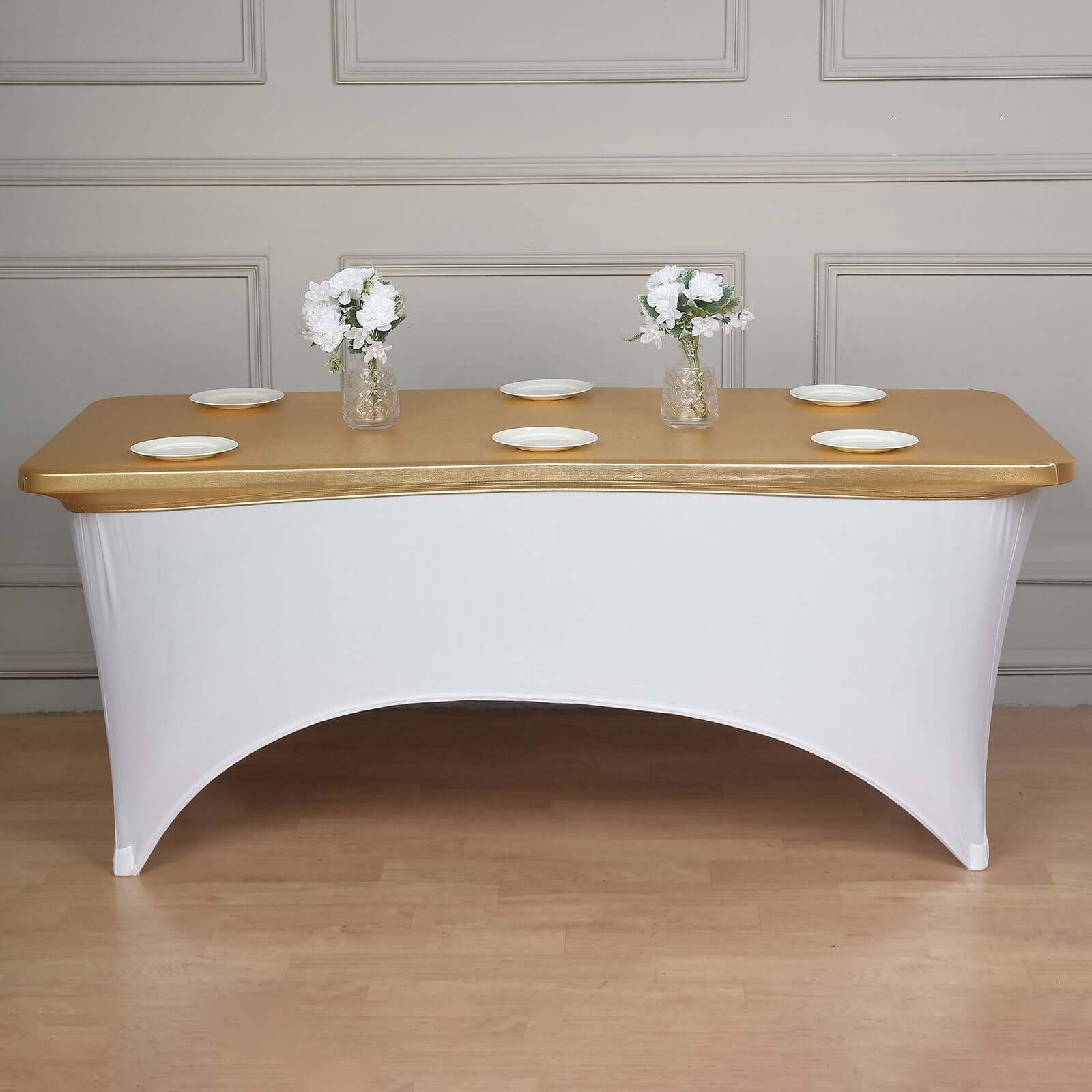 Stretch Spandex 72"x30" Rectangle Table Top Cover Metallic Gold - Easy to Install Glamorous Fitted Table Topper Cap for Luxe Events
