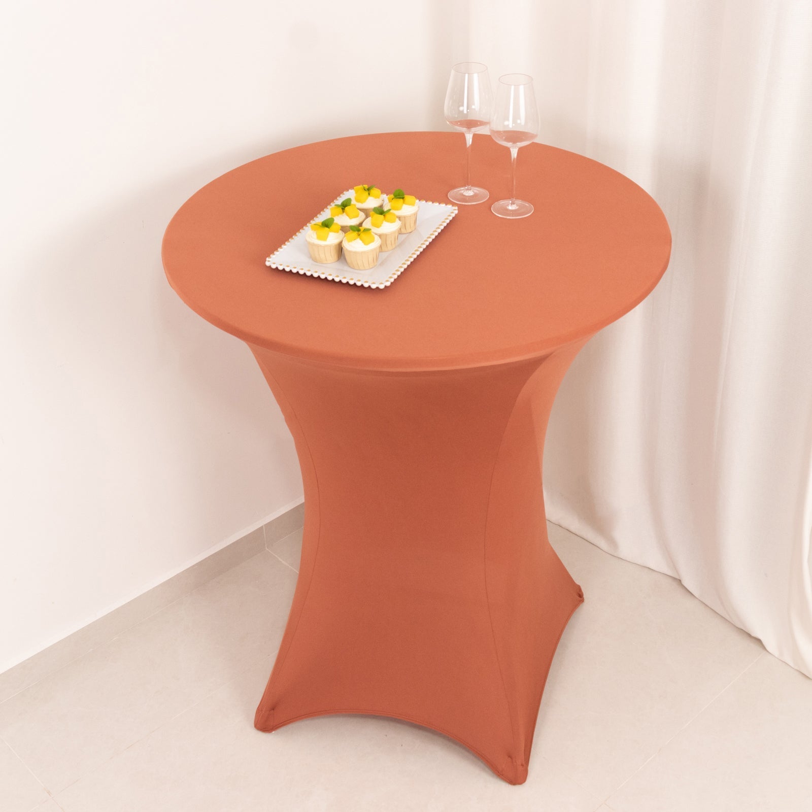 Spandex 33"-36" Round Cocktail Table Cover Terracotta (Rust) - Easy to Maintain Stretch Fitted Highboy Tablecloth