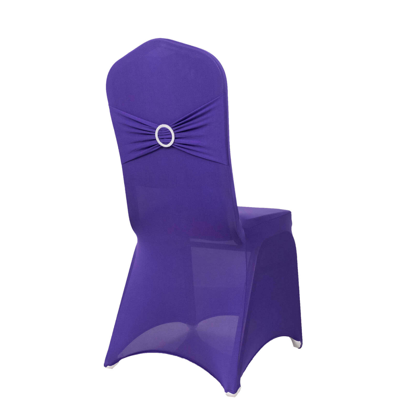 Spandex Chair Cover with Purple Rhinestone Buckled Sash Band Blush - Stretch Fitted Slipcover