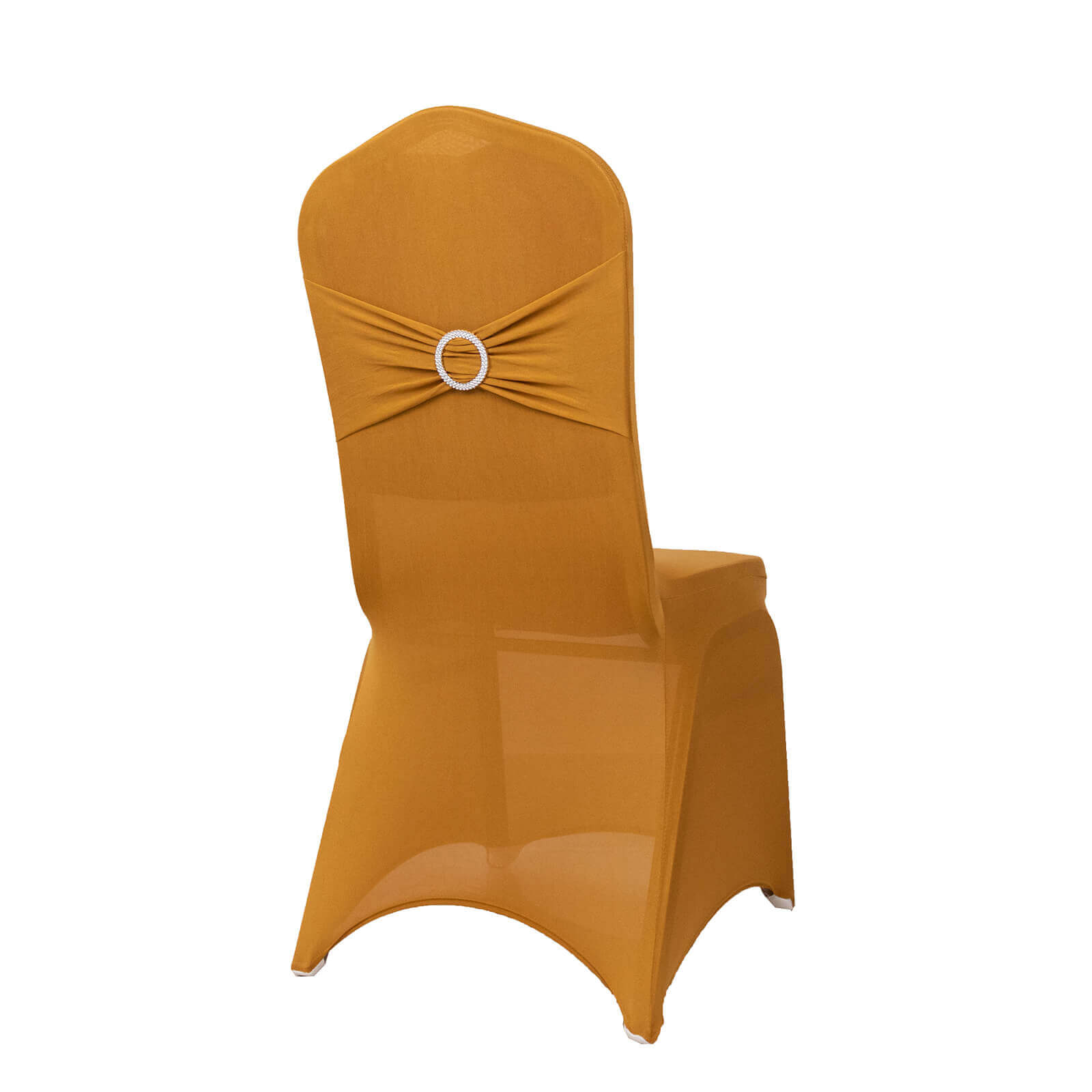 Spandex Chair Cover with Gold Rhinestone Buckled Sash Band Blush - Stylish Stretch Fitted Slipcover for Banquets & Events