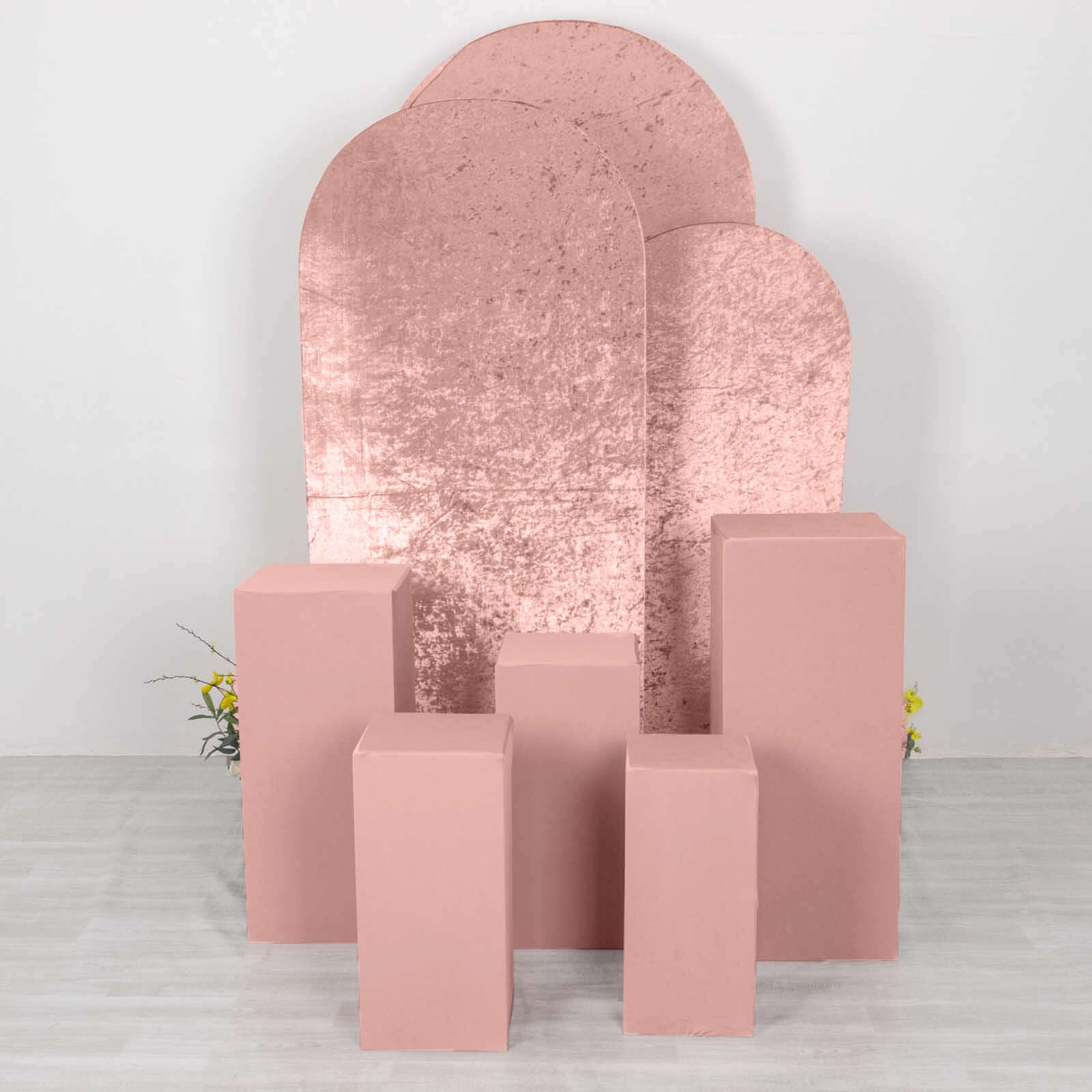 Set of 5 Dusty Rose Spandex Rectangle Pedestal Stand Covers, Stretchable Pillar Prop Covers - 160 GSM