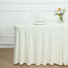 Spandex Rectangle 72"x30" Table Skirt Ivory with Wavy Skirt-Like Effect Table Cover