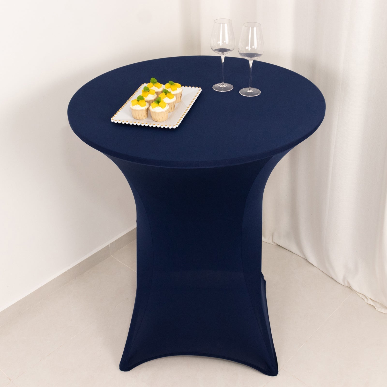 Spandex 33"-36" Round Cocktail Table Cover Navy Blue - Easy to Maintain Stretch Fitted Highboy Tablecloth