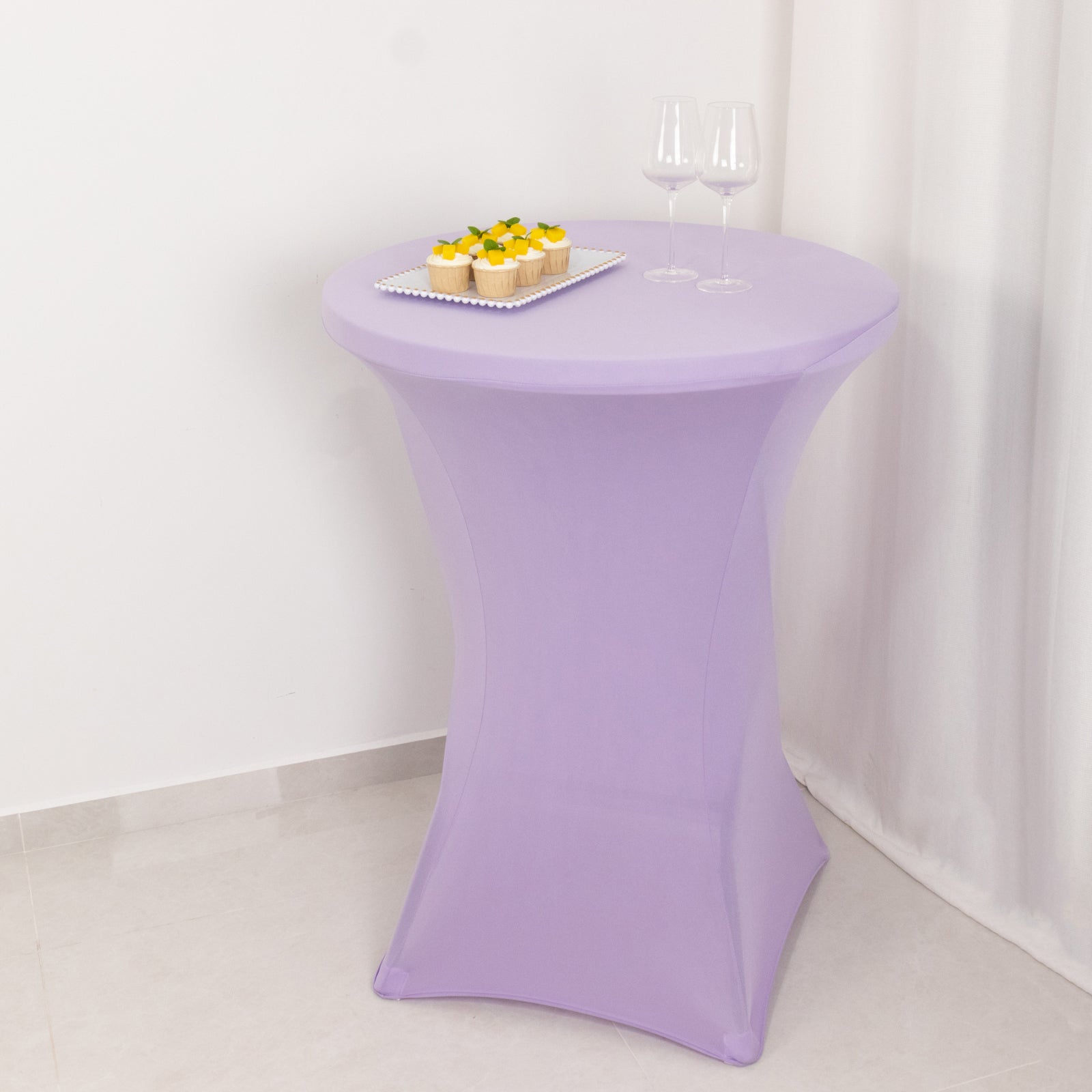 Spandex 24"-32" Round Cocktail Table Cover Lavender Lilac - Easy to Maintain Stretch Fitted Highboy Tablecloth