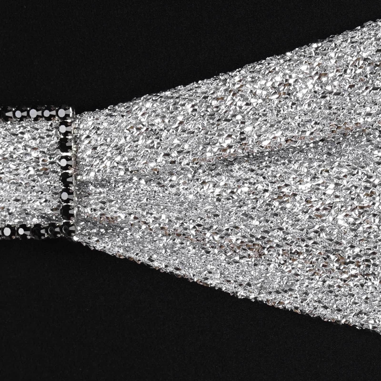 5 Pack Metallic Shimmer Tinsel Spandex Chair Sashes Silver - Durable and Reusable Stretch Chair Bands