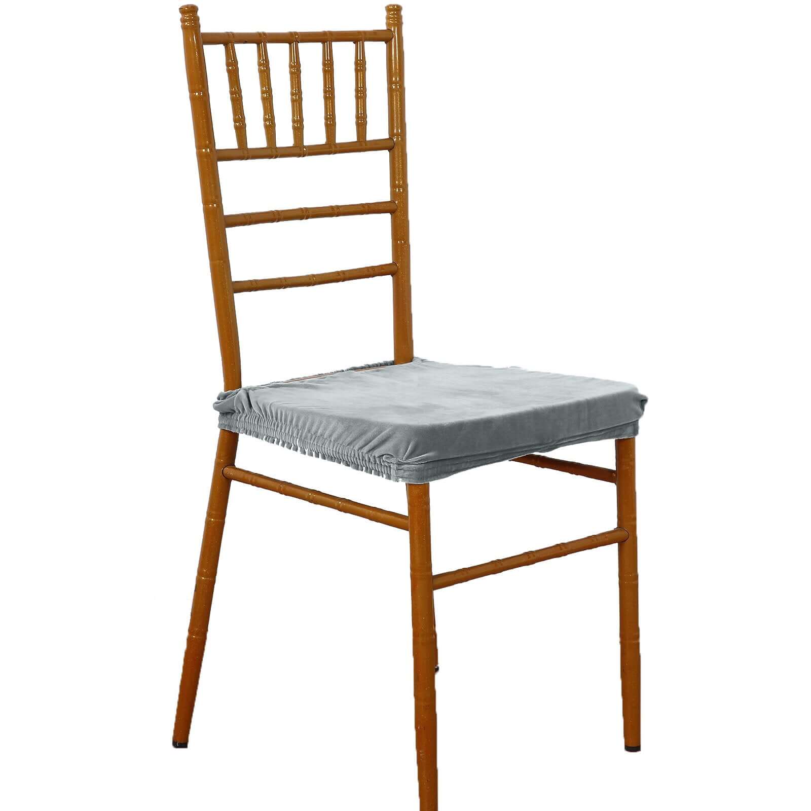 Velvet Chair Cushion Protector Stretch with Tie for Dining Chairs Dusty Blue - Durable Cover for Formal Gatherings