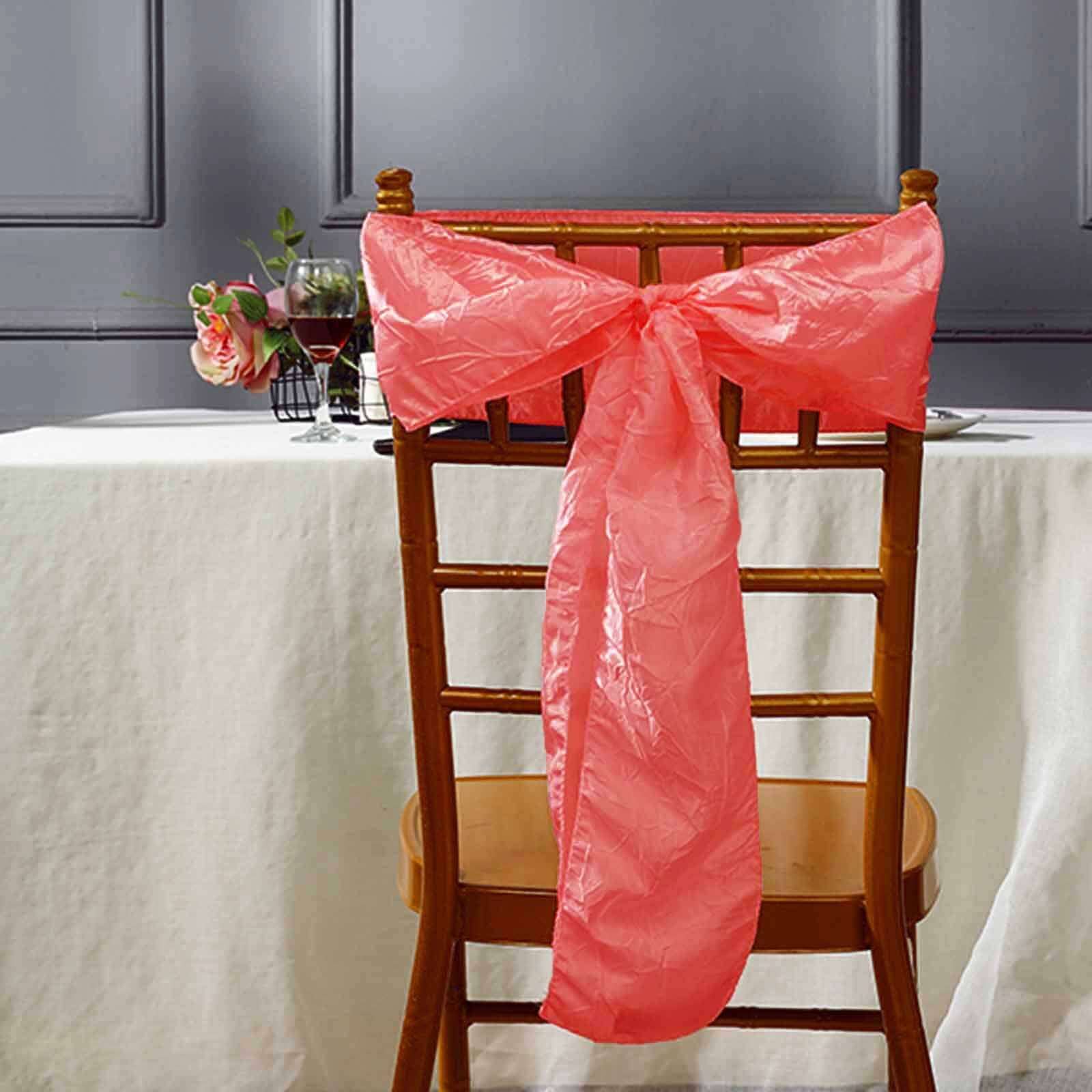 5 Pack Crinkle Taffeta Chair Sashes with Crushed Metallic Finish Coral - Stunning Event Chair Decor 6"x106"