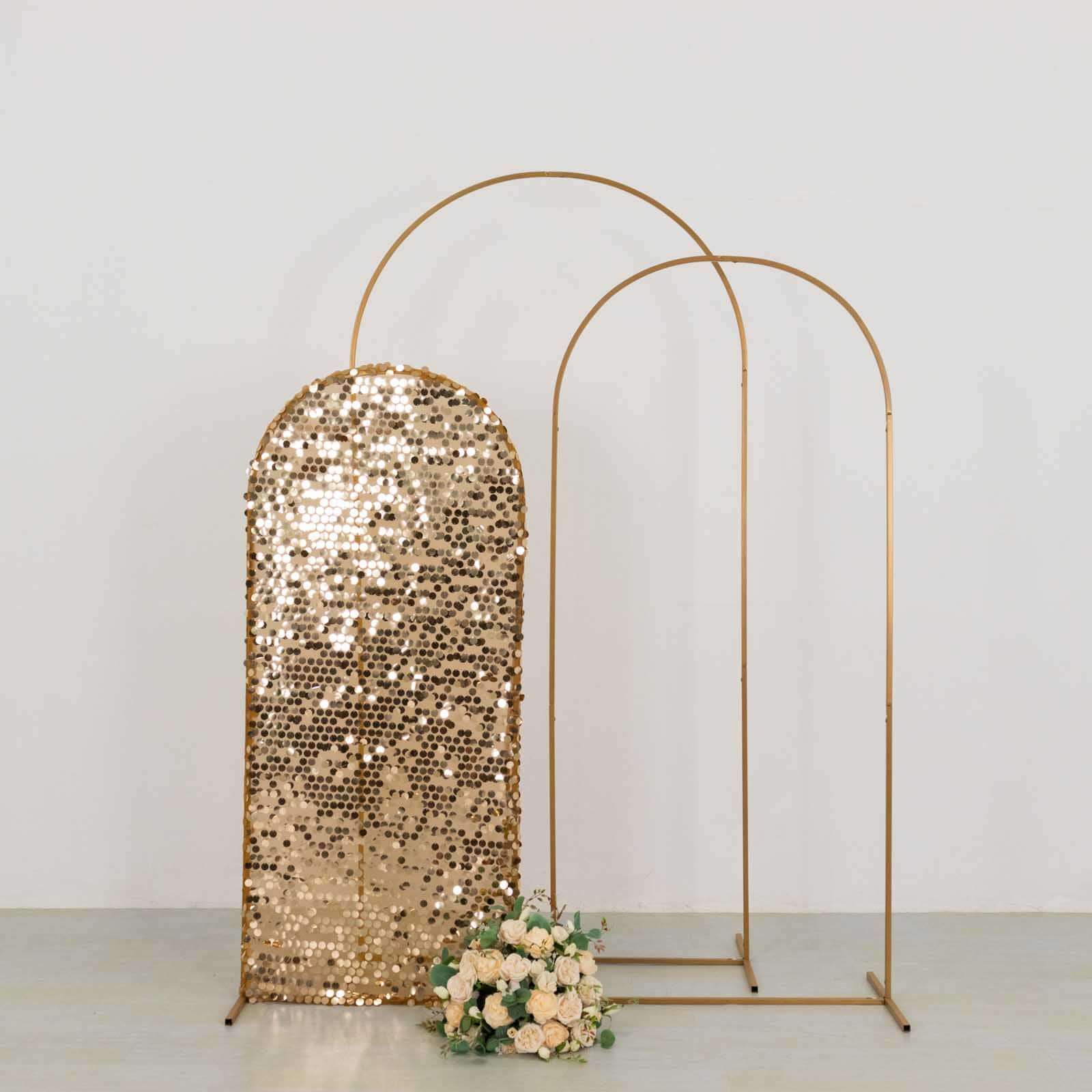5ft Sparkly Gold Big Payette Sequin Fitted Wedding Arch Cover for Round Top Chiara Backdrop Stand