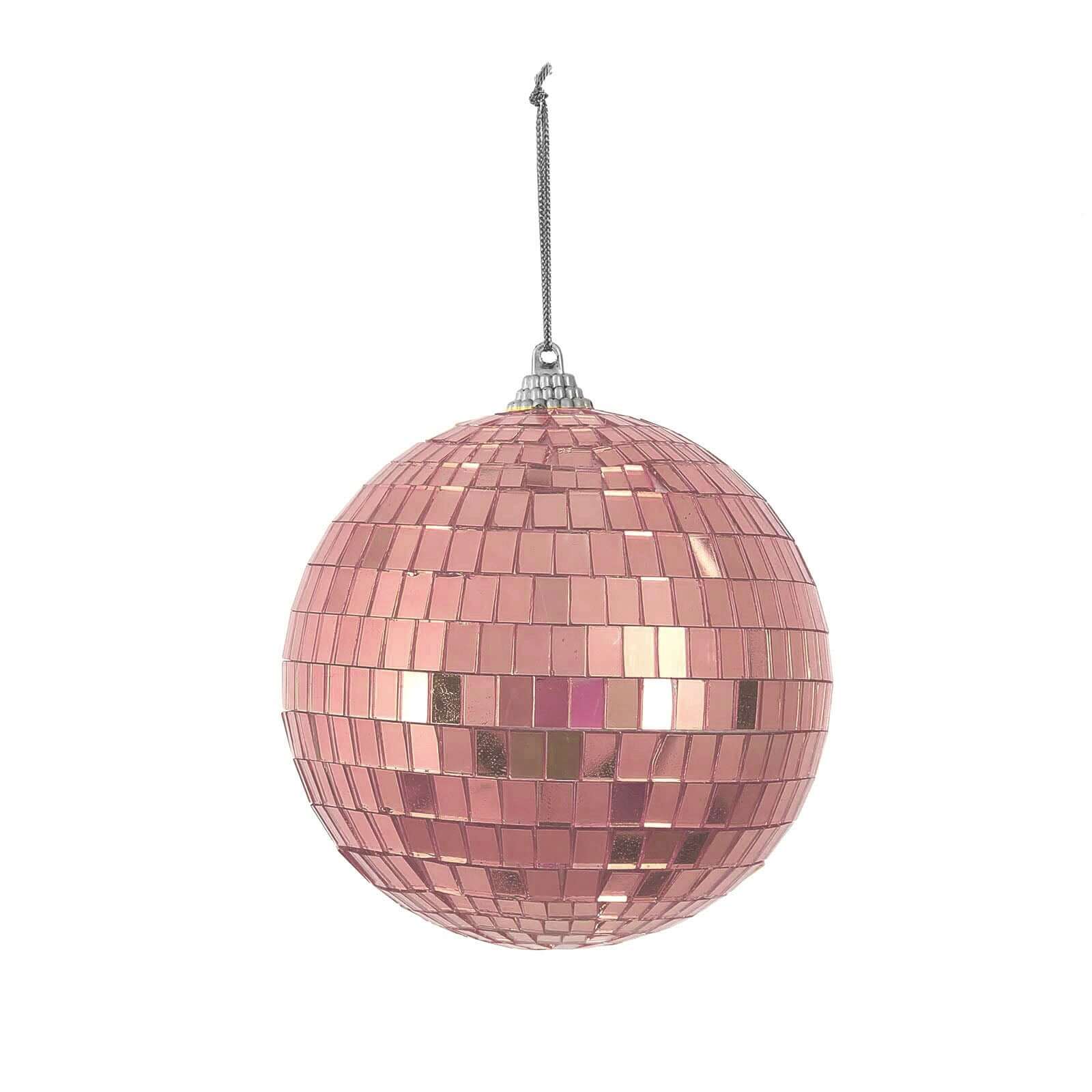 4 Pack 4" Rose Gold Foam Disco Mirror Ball With Hanging Strings, Holiday Christmas Ornaments