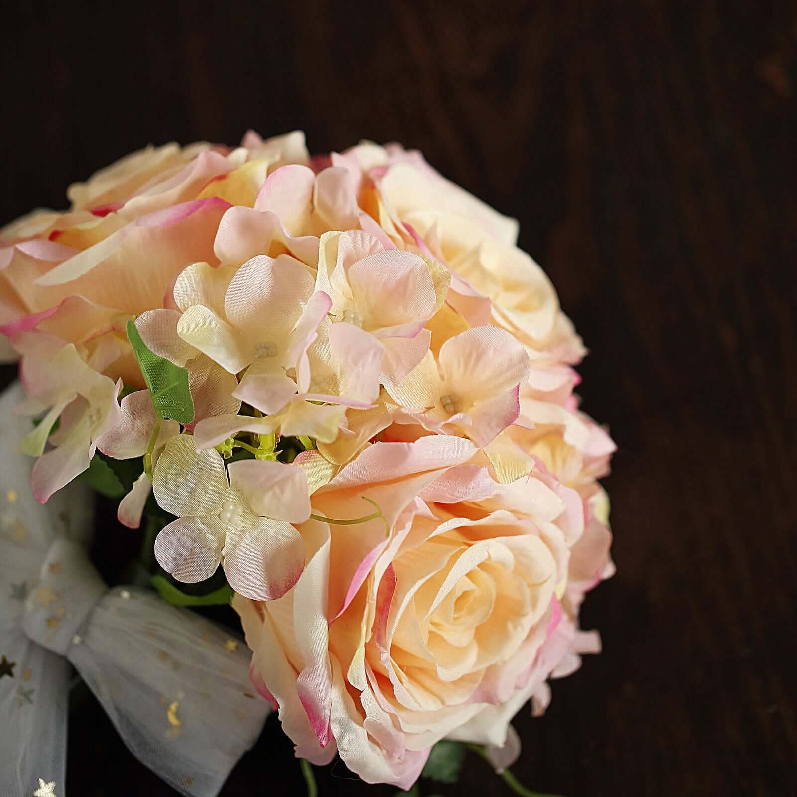 2 Bushes Pink Artificial Silk Rose and Hydrangea Flower Bouquets
