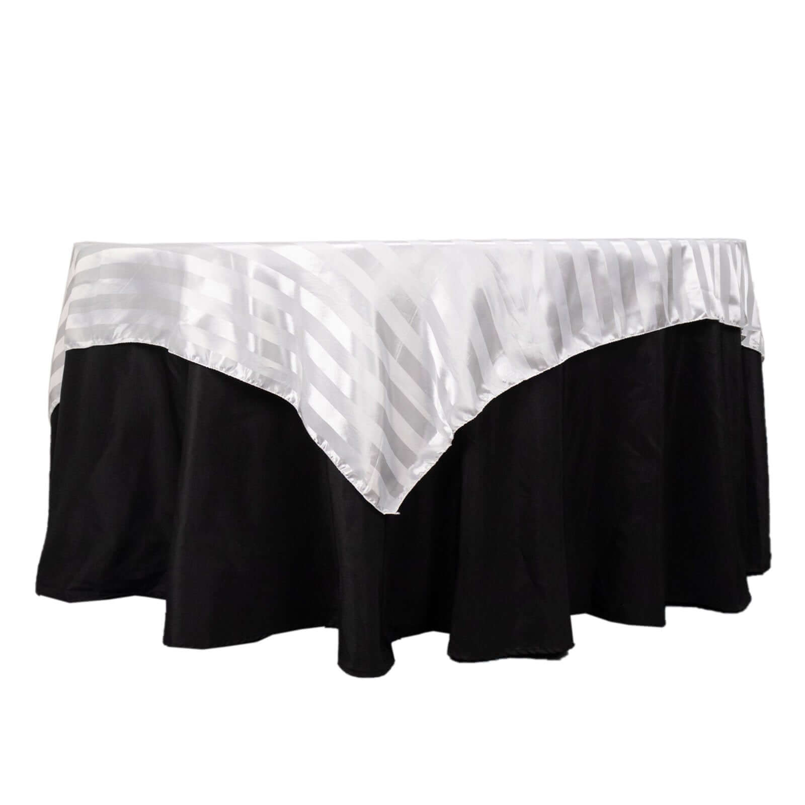 Satin 72"x72" Table Overlay Square Tablecloth White - Stripe Design for Stylish Celebrations