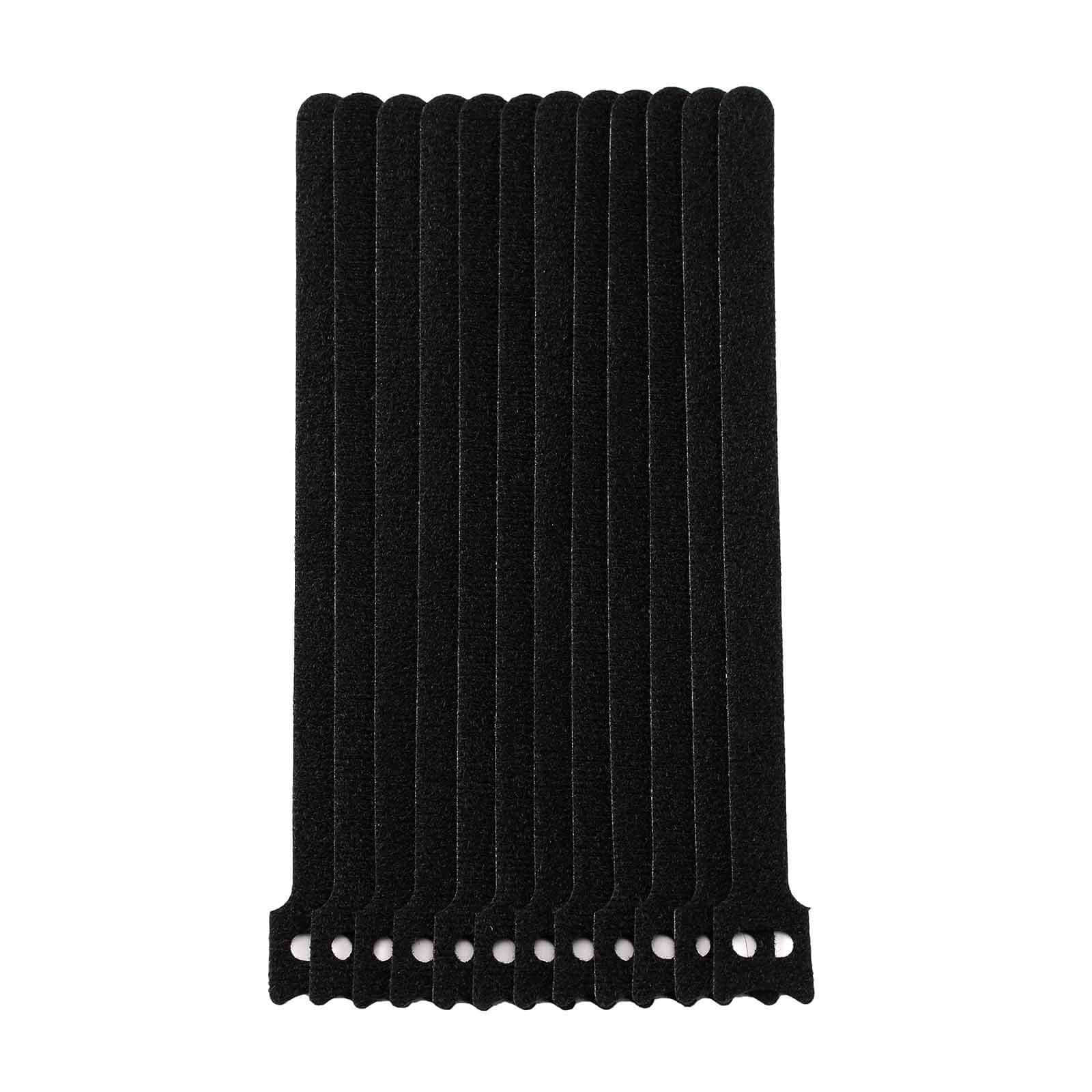 12 Pack 8" Black Reusable Fastening Velcro Cable Ties, Adjustable Hook and Loop Cord Organization Straps