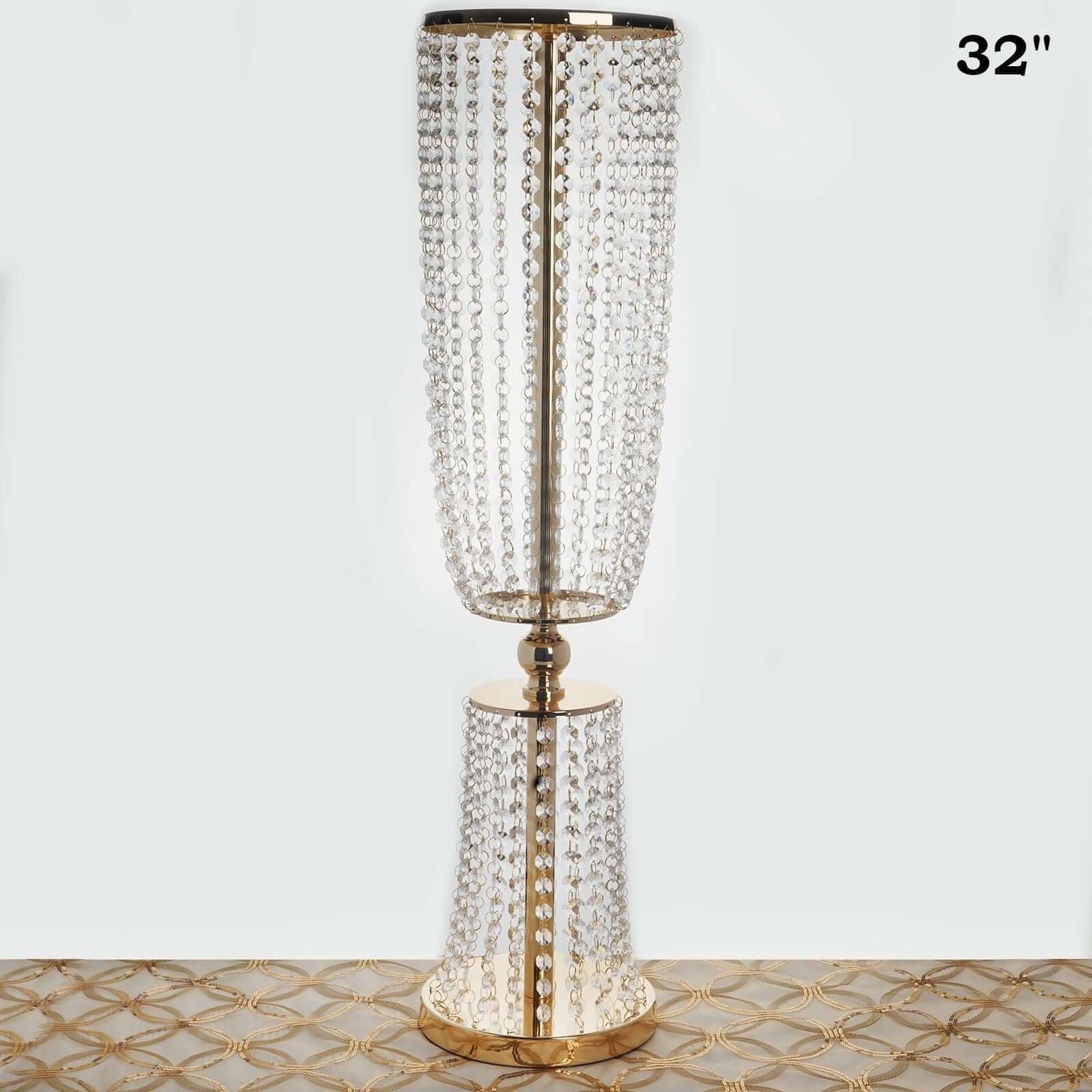 32" Gold Acrylic Crystal Pendant Chain Hourglass Chandelier Stand