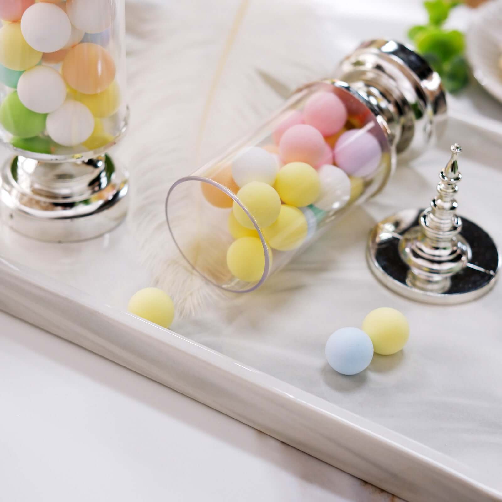 6-Pack Pillar Candy Jar Candy Container Clear/Silver - Decorative Apothecary Jars for Party Favors 7"