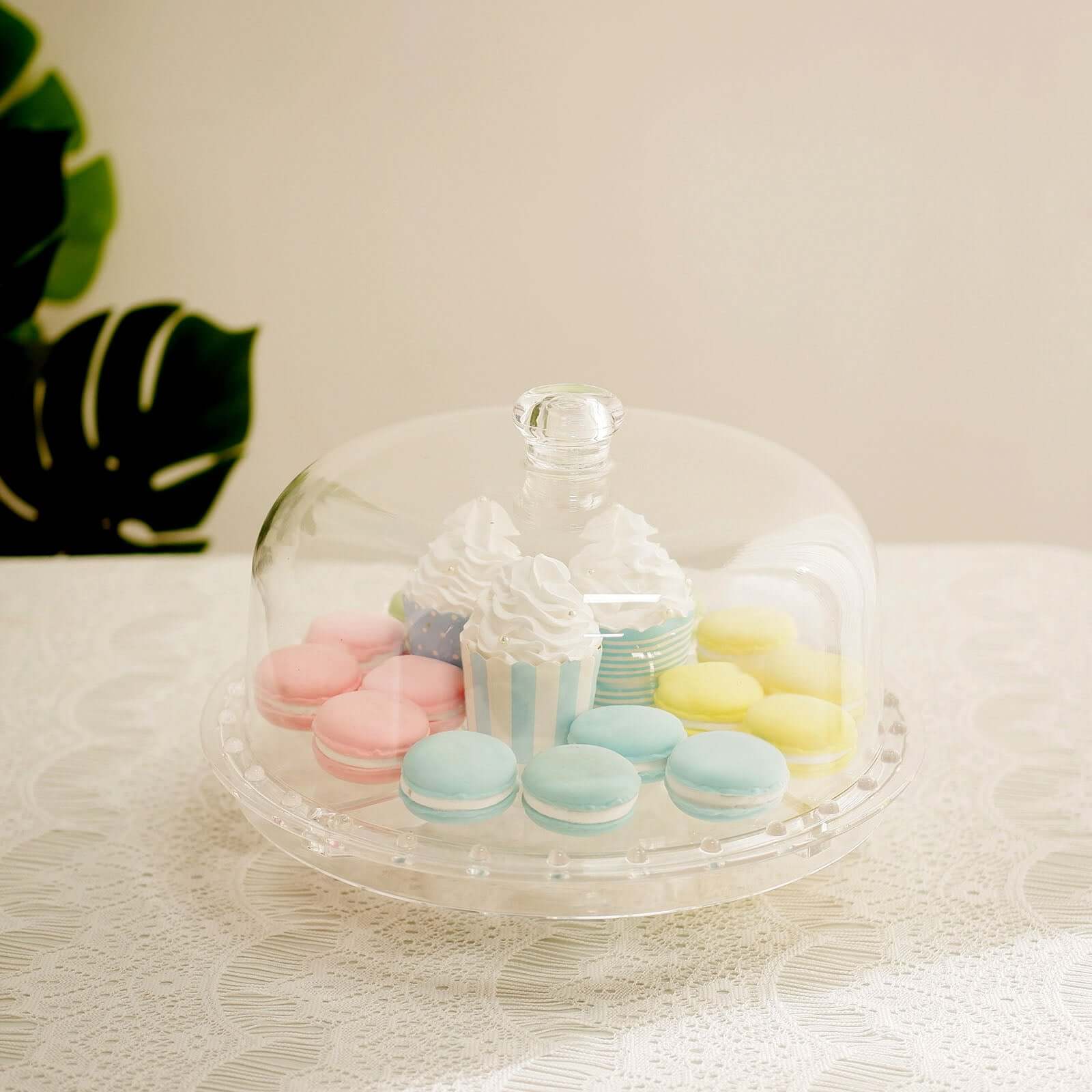 Acrylic Cake Stand with Dome Lid Clear - Multipurpose Reusable Serving Dish Platter Punch Bowl for Weddings Parties & Dessert Buffets 12"