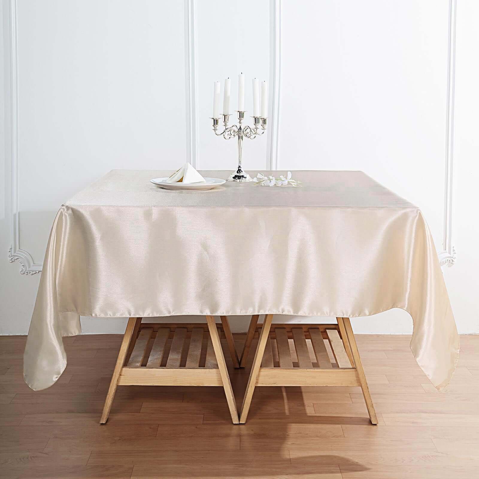 Satin 72"x72" Table Overlay Square Tablecloth Beige - Smooth Finish Table Cover